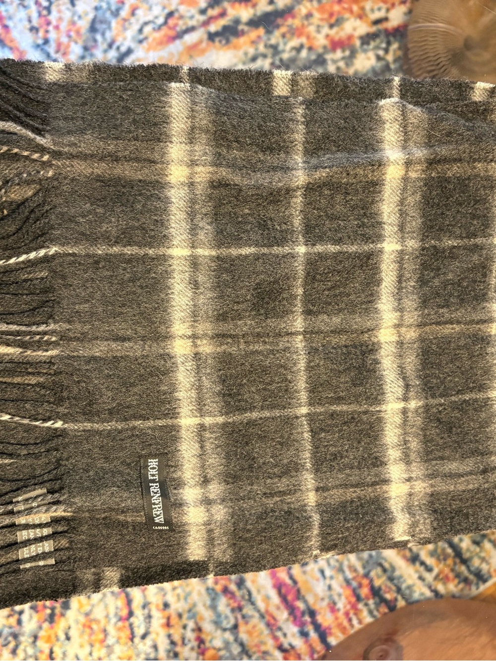 Holt Renfrew Men's Gray Plaid Wool Scarf